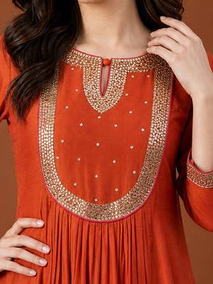 Embroidered Chanderi Flared Kurta Pant and Dupatta Set 2