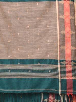 teal ethnic motifs cotton blend handspun soft saree 4
