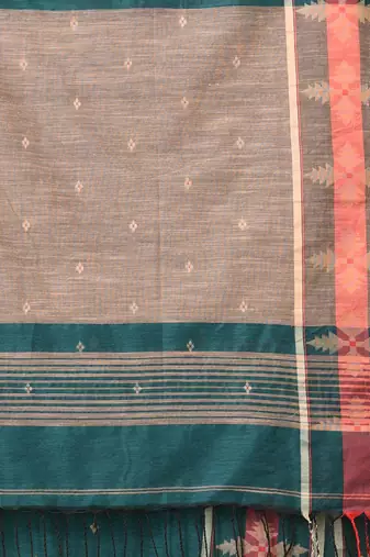 teal ethnic motifs cotton blend handspun soft saree