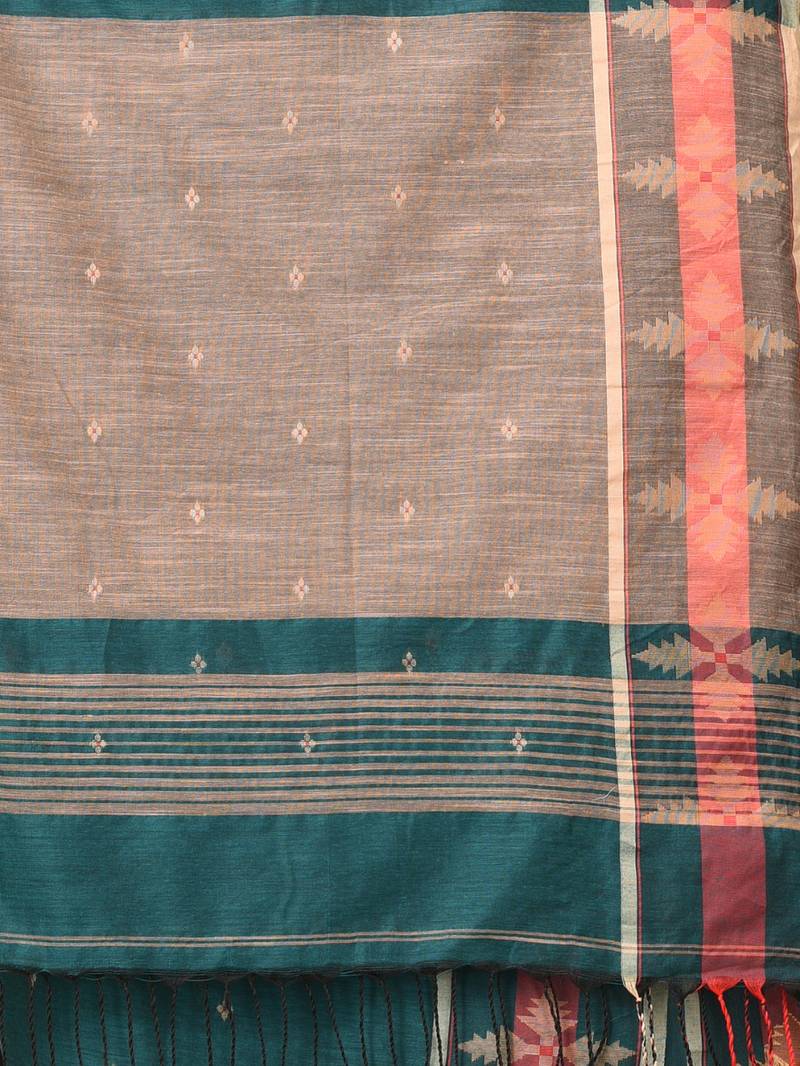 teal ethnic motifs cotton blend handspun soft saree