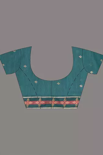 teal ethnic motifs cotton blend handspun soft saree