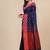 navy blue geometric motifs cotton blend handspun soft saree
