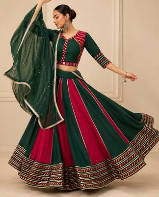 Green Cotton Handwork Navratri Lehenga Choli 3