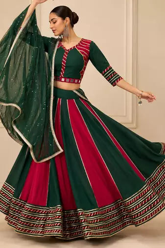 Green Cotton Handwork Navratri Lehenga Choli