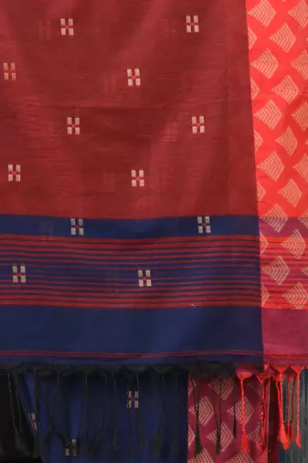 navy blue geometric motifs cotton blend handspun soft saree