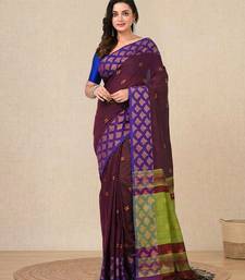 purple geometric motifs cotton blend handspun soft saree