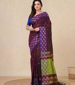 purple geometric motifs cotton blend handspun soft saree