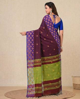 purple geometric motifs cotton blend handspun soft saree 3