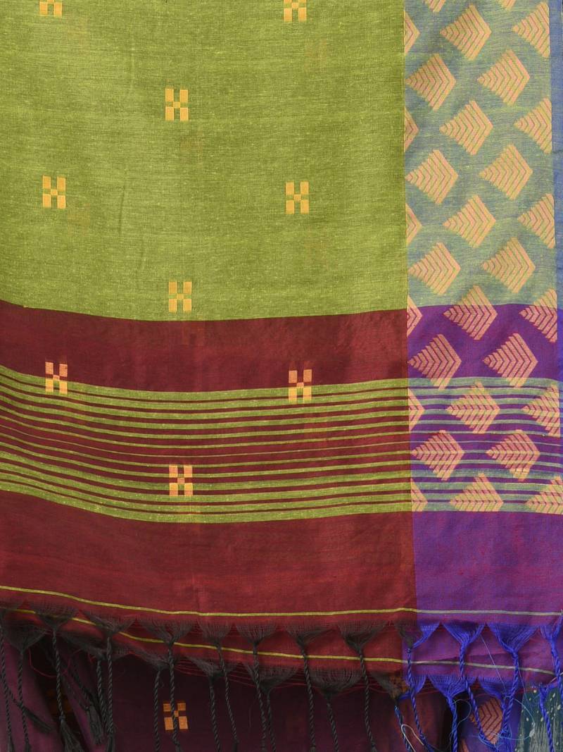 purple geometric motifs cotton blend handspun soft saree
