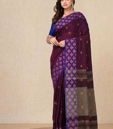 purple geometric motifs cotton blend handspun soft saree