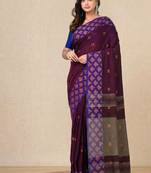purple geometric motifs cotton blend handspun soft saree