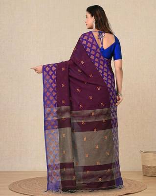 purple geometric motifs cotton blend handspun soft saree 3