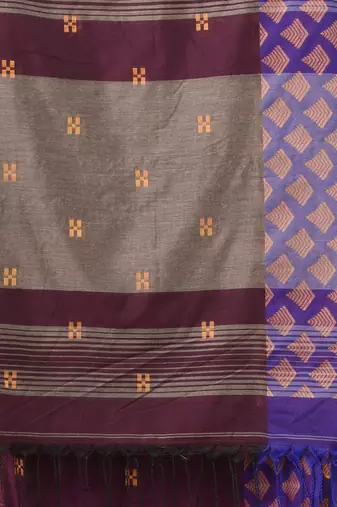 purple geometric motifs cotton blend handspun soft saree