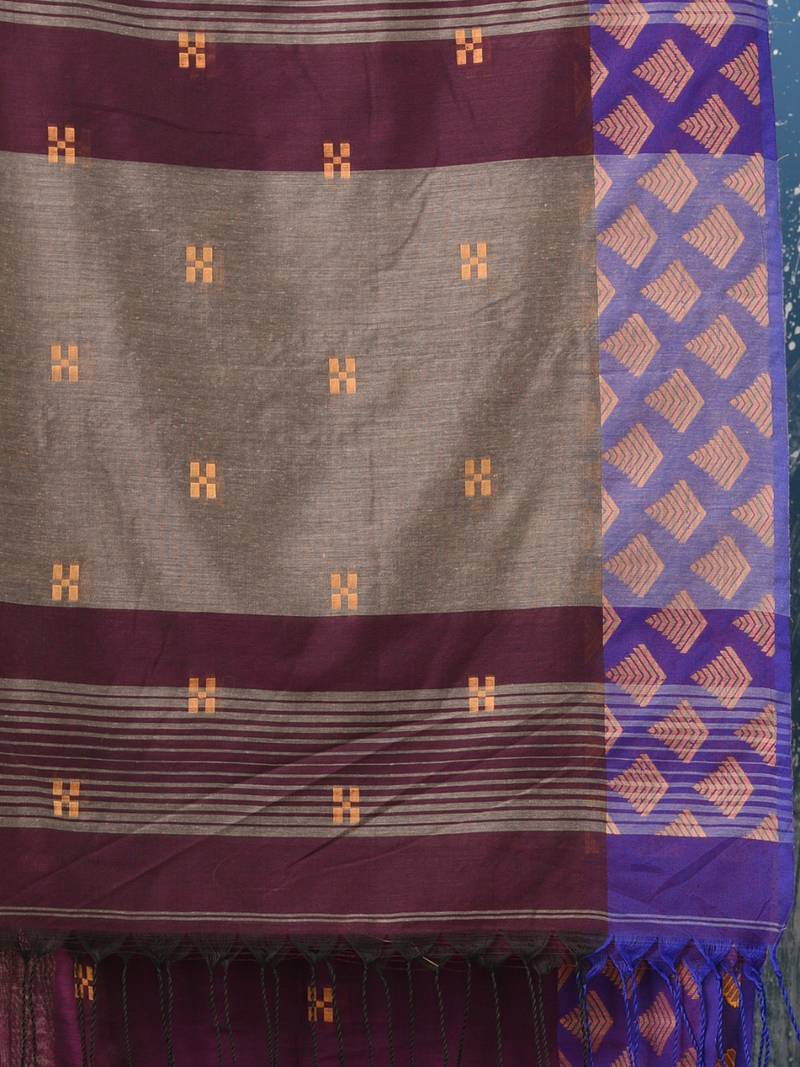 purple geometric motifs cotton blend handspun soft saree
