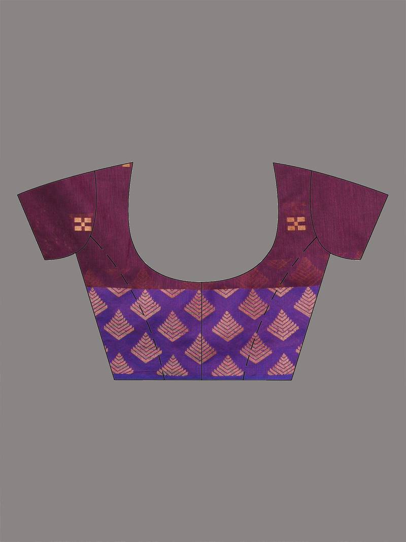 purple geometric motifs cotton blend handspun soft saree