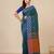 teal geometric motifs cotton blend handspun soft saree