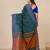teal geometric motifs cotton blend handspun soft saree