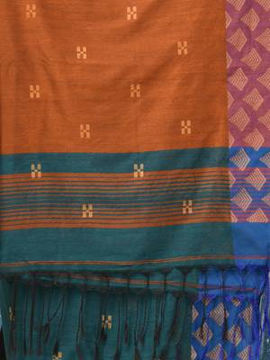 teal geometric motifs cotton blend handspun soft saree 4