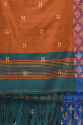 teal geometric motifs cotton blend handspun soft saree