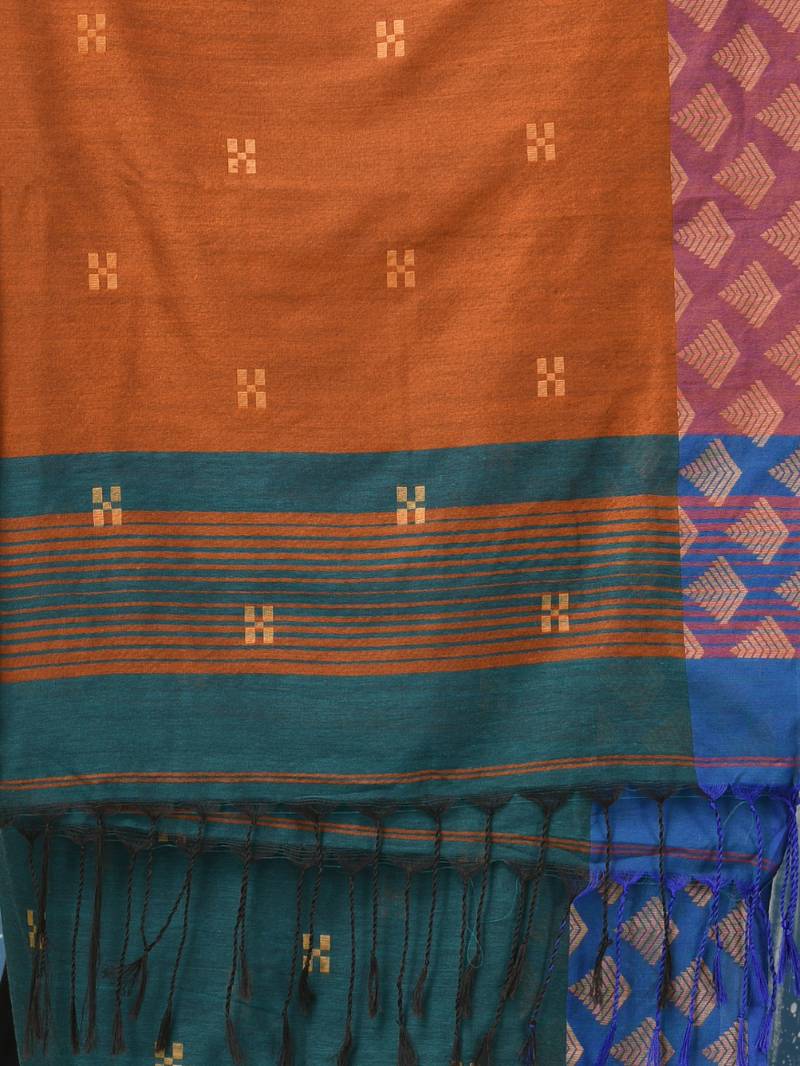 teal geometric motifs cotton blend handspun soft saree