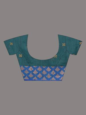 teal geometric motifs cotton blend handspun soft saree 5