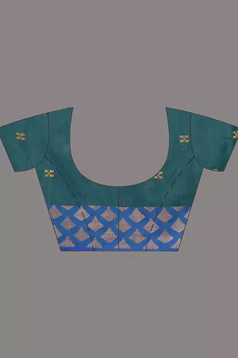 teal geometric motifs cotton blend handspun soft saree