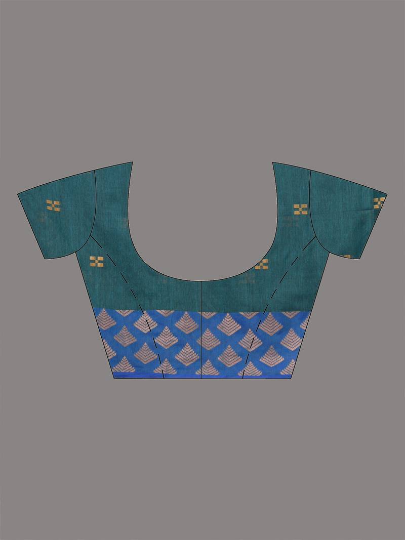 teal geometric motifs cotton blend handspun soft saree