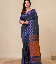 grey geometric motifs cotton blend handspun soft saree