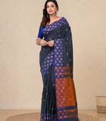 grey geometric motifs cotton blend handspun soft saree