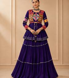 Purple Cotton Gamthi Work Lehenga Choli with Koti