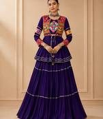 Purple Cotton Gamthi Work Lehenga Choli with Koti