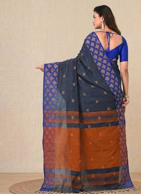 grey geometric motifs cotton blend handspun soft saree 3