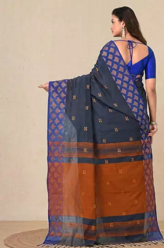grey geometric motifs cotton blend handspun soft saree