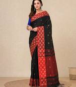black geometric motifs cotton blend handspun soft saree