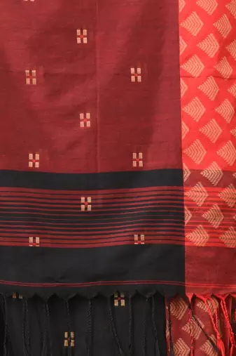 black geometric motifs cotton blend handspun soft saree