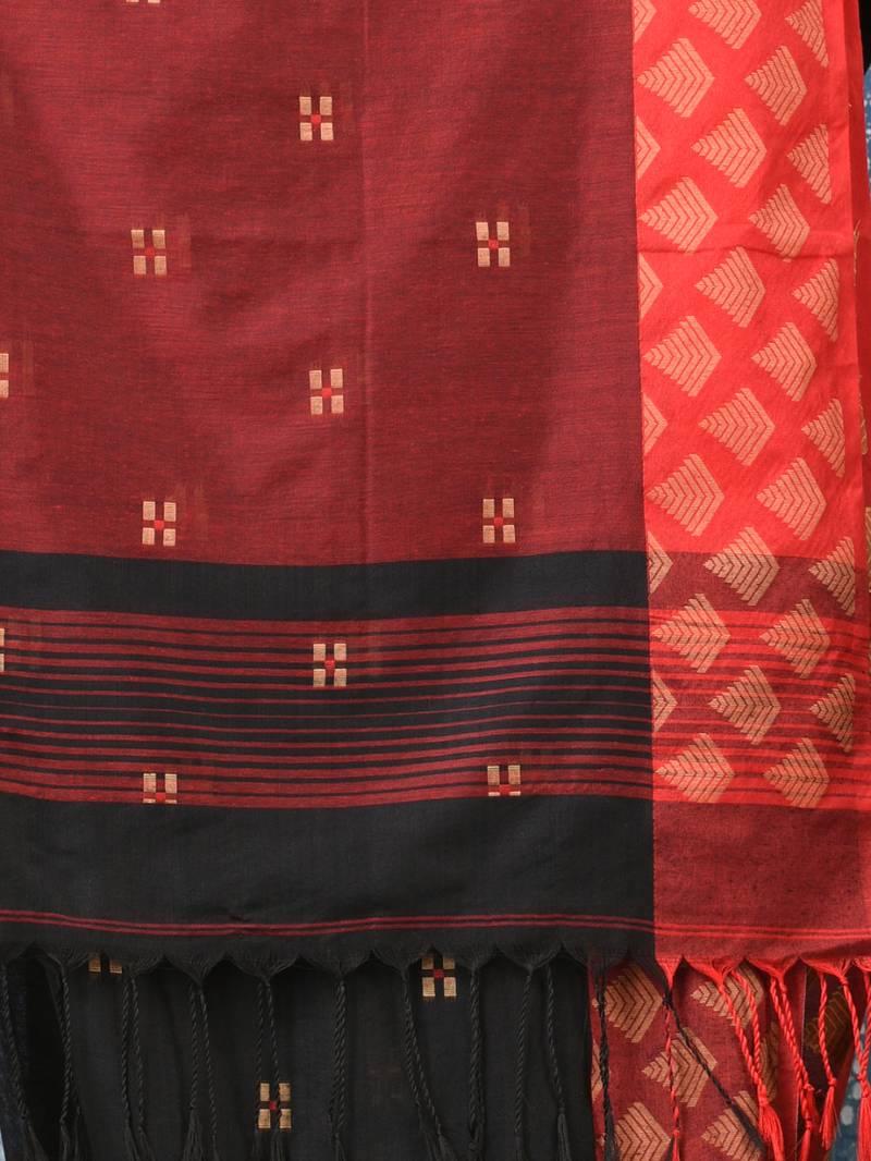 black geometric motifs cotton blend handspun soft saree