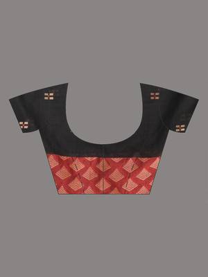 black geometric motifs cotton blend handspun soft saree 5