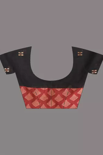 black geometric motifs cotton blend handspun soft saree