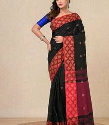 black geometric motifs cotton blend handspun soft saree