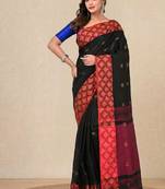 black geometric motifs cotton blend handspun soft saree