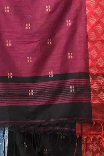 black geometric motifs cotton blend handspun soft saree