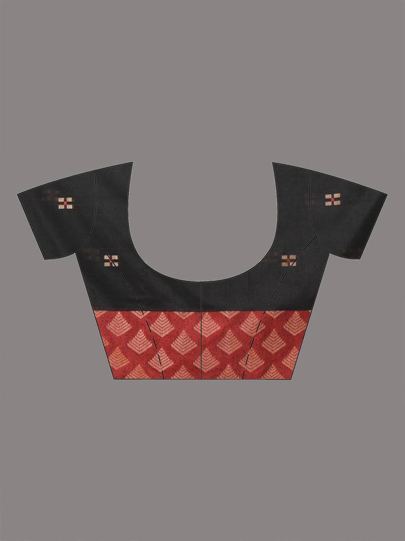 black geometric motifs cotton blend handspun soft saree