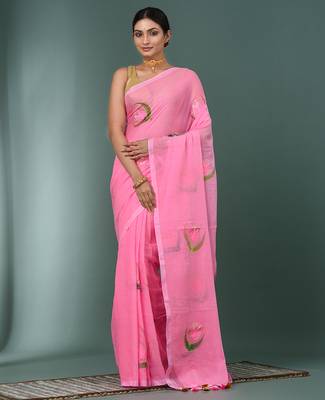 pink printed mulmul soft saree 1