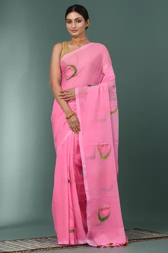 pink printed mulmul soft saree