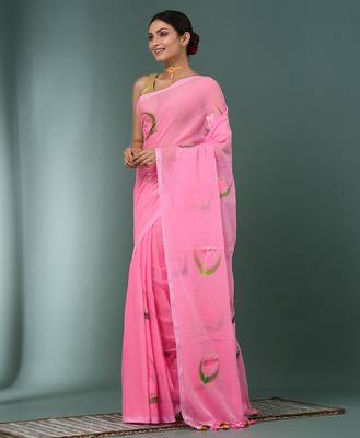 pink printed mulmul soft saree 2