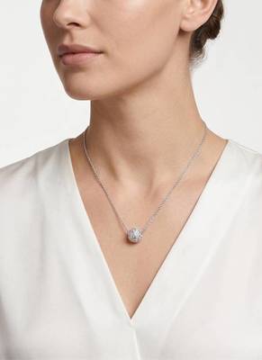   925 Sterling Silver Rhodium Plated Pave CZ Sphere Pendant Necklace Set  for Women 1