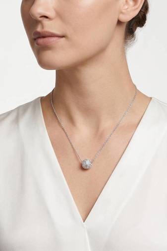   925 Sterling Silver Rhodium Plated Pave CZ Sphere Pendant Necklace Set  for Women