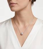   925 Sterling Silver Rhodium Plated Pave CZ Sphere Pendant Necklace Set  for Women