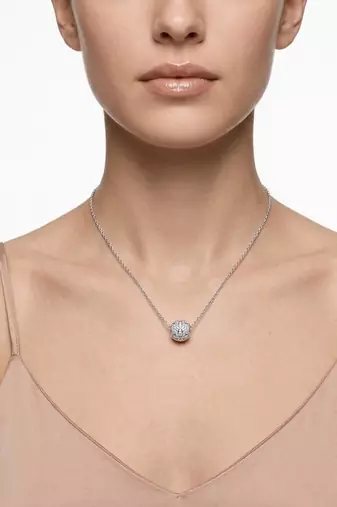   925 Sterling Silver Rhodium Plated Pave CZ Sphere Pendant Necklace Set  for Women