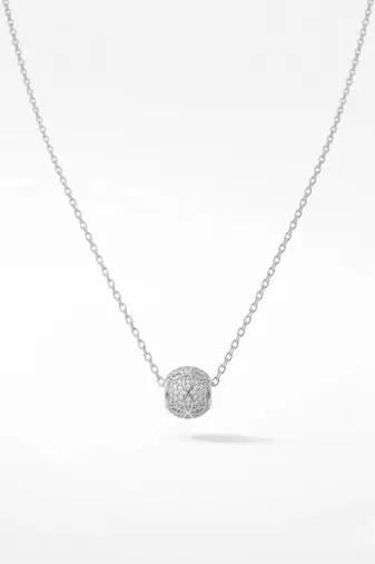   925 Sterling Silver Rhodium Plated Pave CZ Sphere Pendant Necklace Set  for Women